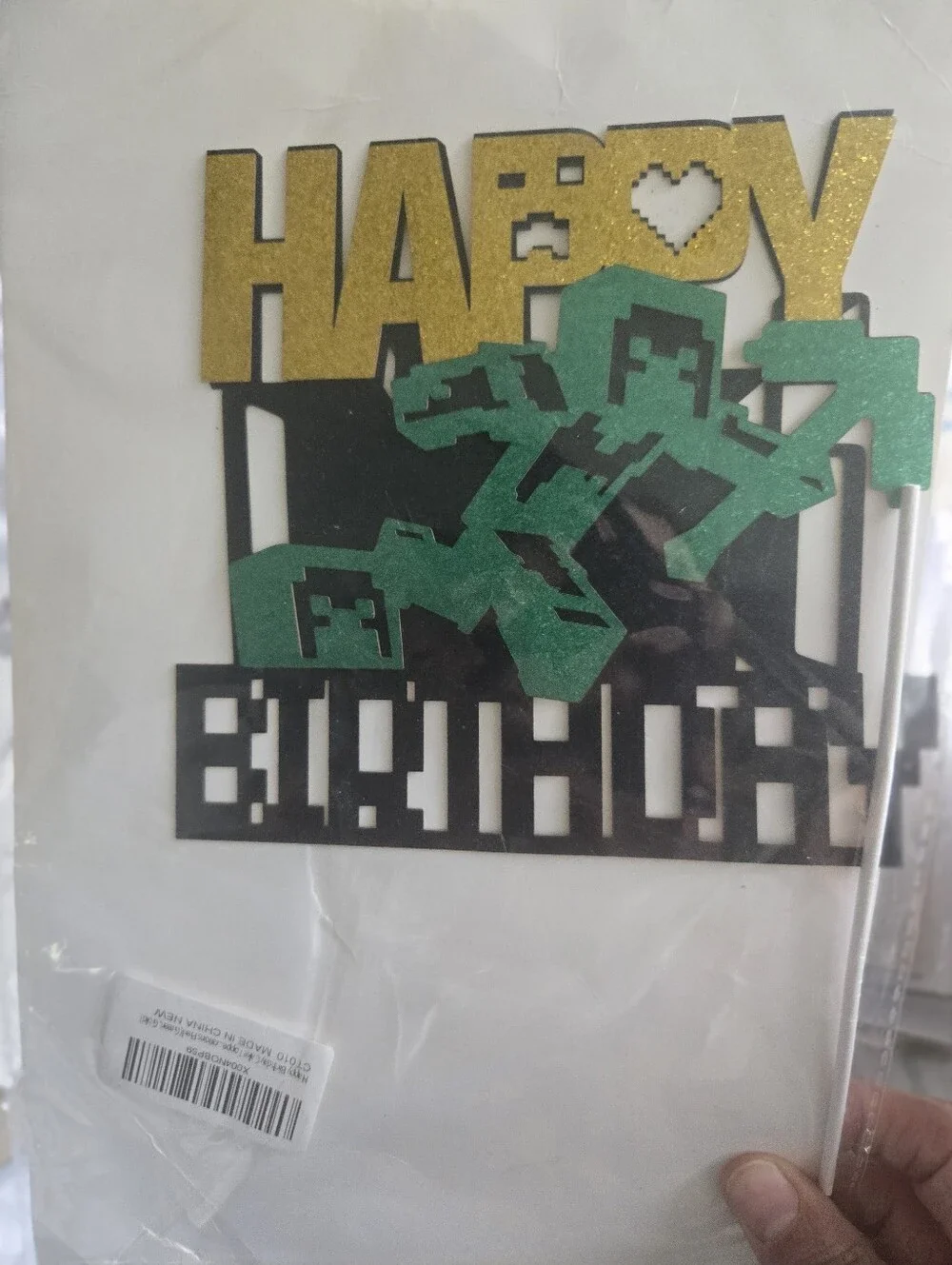 Happy Birthday Cake Topper with Green Gamer Figures - Unbranded